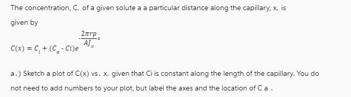 The concentration, C, of a given solute a a particular distance along the capillary, x, is given by C(x) = C