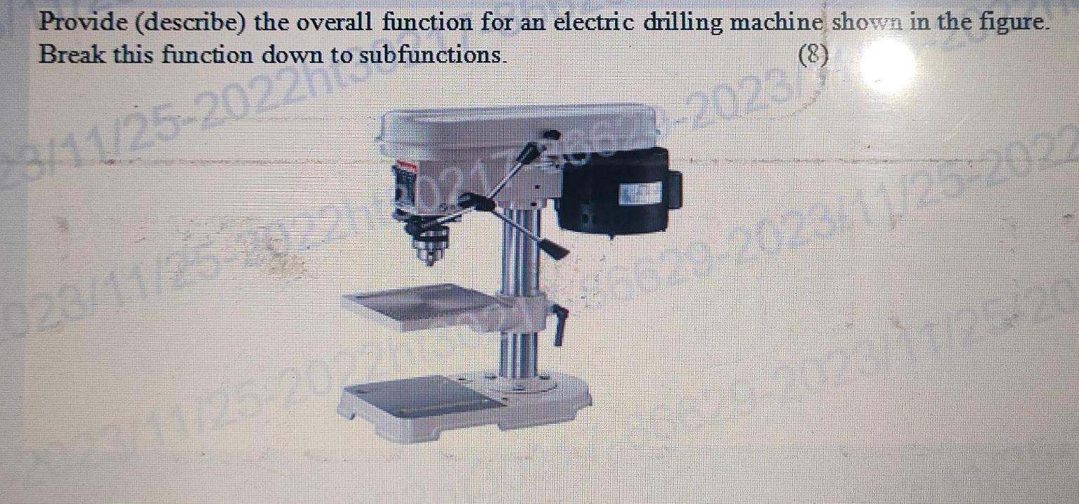 Provide (describe) the overall function for an electric drilling machine shown in the figure. Break this