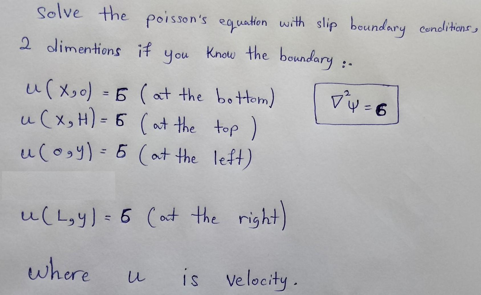 Solve the poisson's equation with slip boundary conditions, Know the boundary :. 4 = 6 2 dimentions if you u
