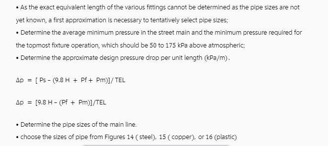 As the exact equivalent length of the various fittings cannot be determined as the pipe sizes are not yet