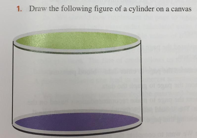 1. Draw the following figure of a cylinder on a canvas