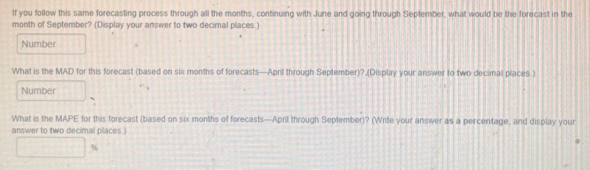 If you follow this same forecasting process through all the months, continuing with June and going through