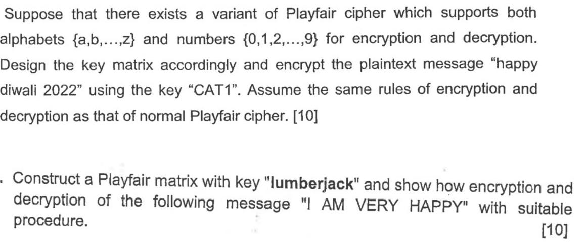 Suppose that there exists a variant of Playfair cipher which supports both alphabets {a,b,...,z} and numbers