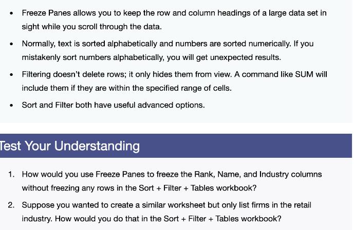 .  Freeze Panes allows you to keep the row and column headings of a large data set in sight while you scroll