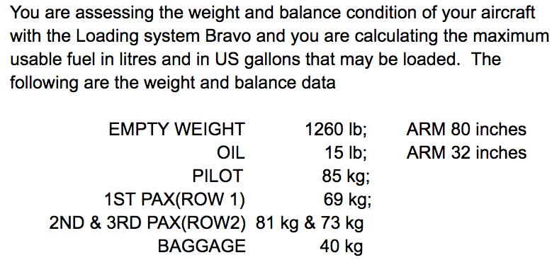 You are assessing the weight and balance condition of your aircraft with the Loading system Bravo and you are