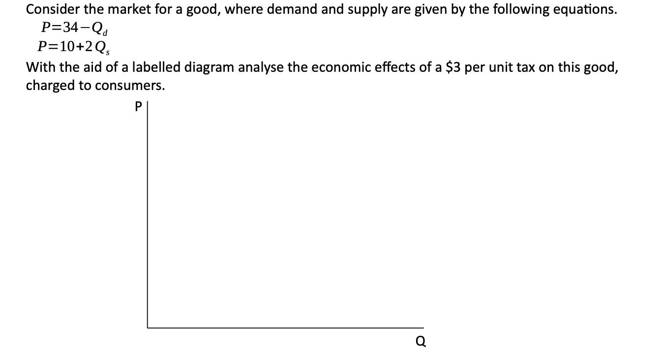 Consider the market for a good, where demand and supply are given by the following equations. P=34-Qd