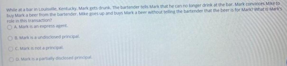 While at a bar in Louisville, Kentucky. Mark gets drunk. The bartender tells Mark that he can no longer drink