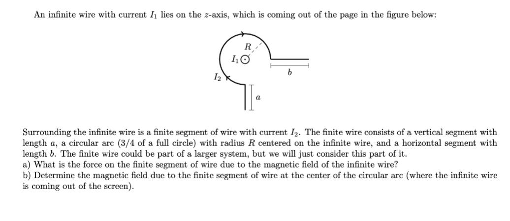 An infinite wire with current I lies on the z-axis, which is coming out of the page in the figure below: 12 R