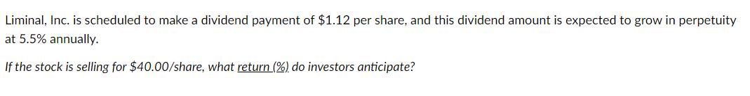 Liminal, Inc. is scheduled to make a dividend payment of $1.12 per share, and this dividend amount is