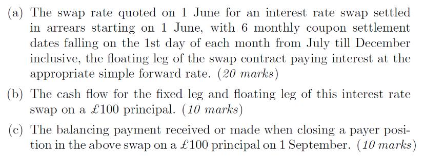 (a) The swap rate quoted on 1 June for an interest rate swap settled in arrears starting on 1 June, with 6