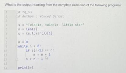 What is the output resulting from the complete execution of the following program? #tq_53 Author: Youcef