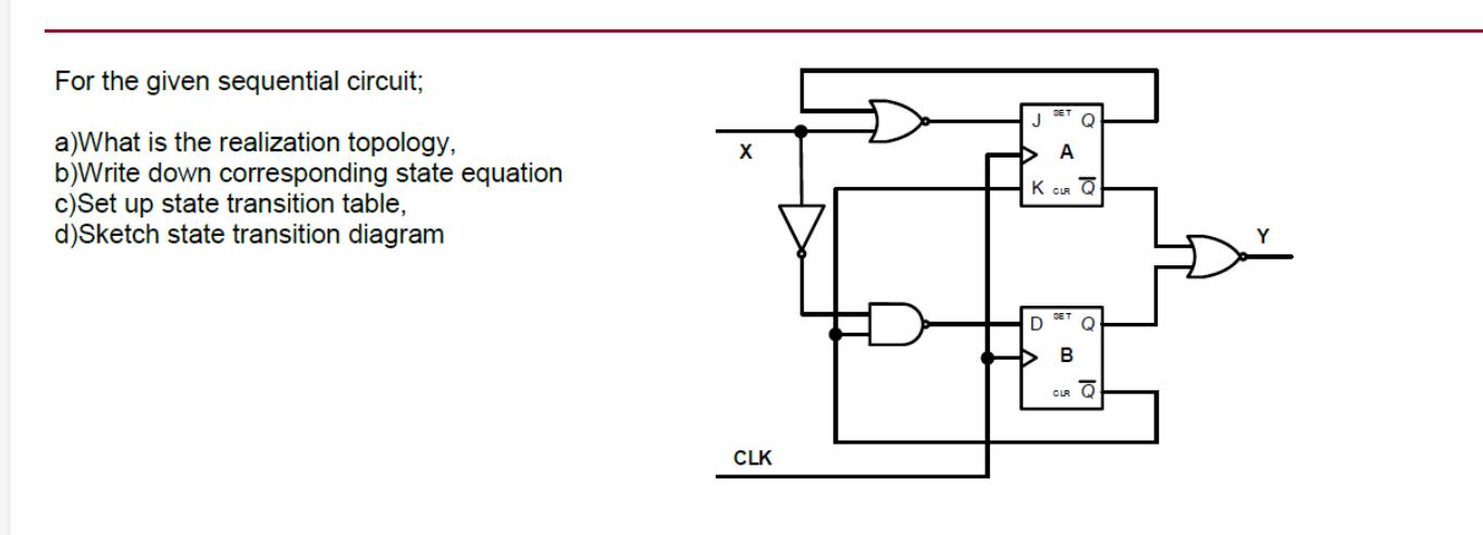 For the given sequential circuit; a)What is the realization topology, b)Write down corresponding state