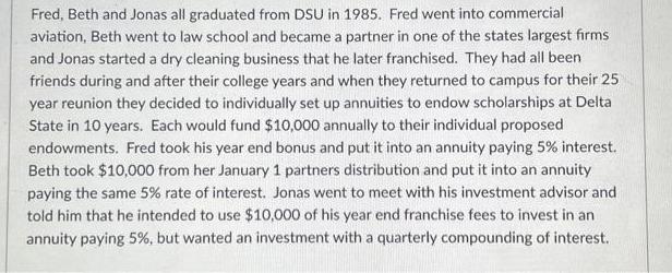 Fred, Beth and Jonas all graduated from DSU in 1985. Fred went into commercial aviation, Beth went to law