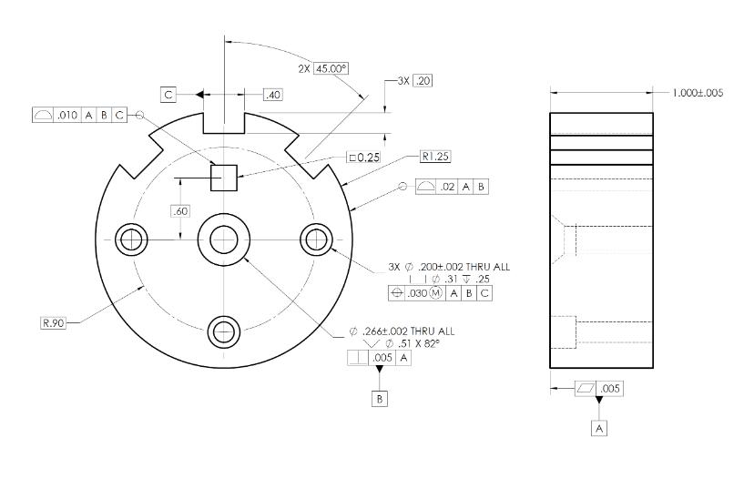 010 A B CQ R.90 60 40 2X 45.00 0.25 -3X 20 B R1.25 02 A B 3X 200+.002 THRU ALL 11.31.25 030 (M) ABC 2661.002