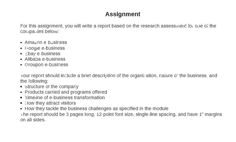 Assignment For this assignment, you will write a report based on the research assessment for one of the