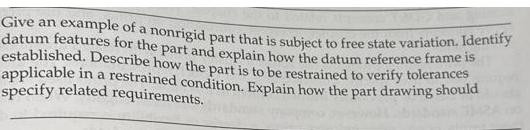 Give an example of a nonrigid part that is subject to free state variation. Identify datum features for the