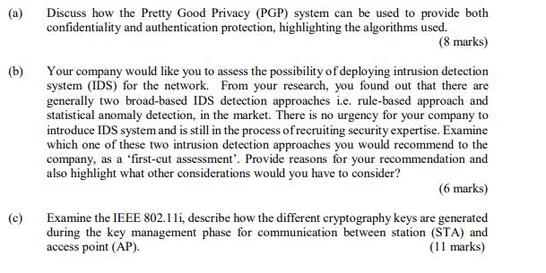 (a) (b) (c) Discuss how the Pretty Good Privacy (PGP) system can be used to provide both confidentiality and