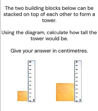 The two building blocks below can be stacked on top of each other to form a tower. Using the diagram,