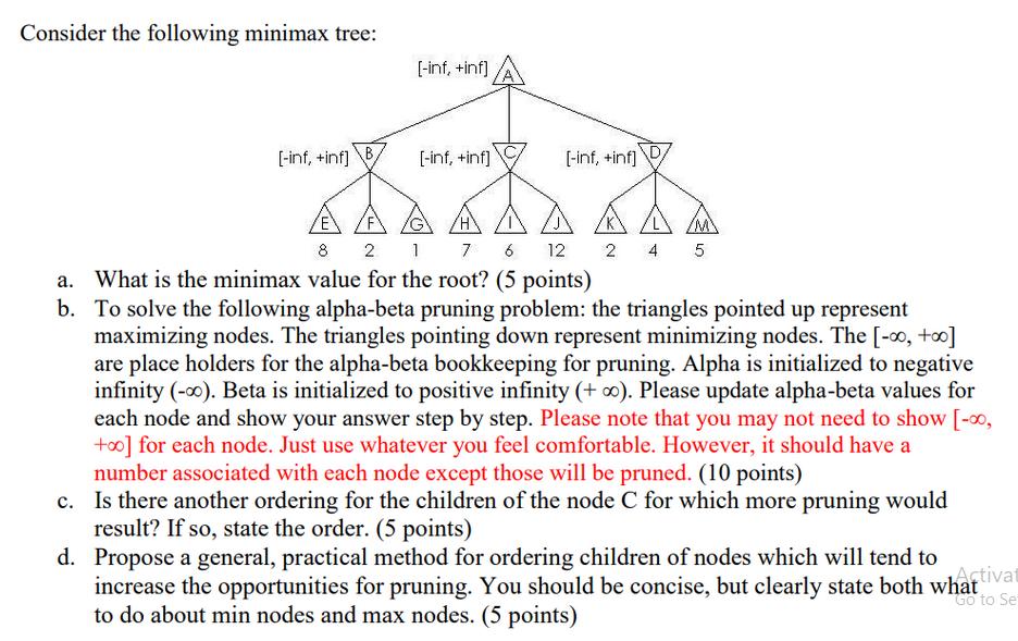 Consider the following minimax tree: [-inf, +inf] [-inf, +inf] [-inf, +inf] [-inf, +inf] (MY 8 2 1 7 6 12 2 4