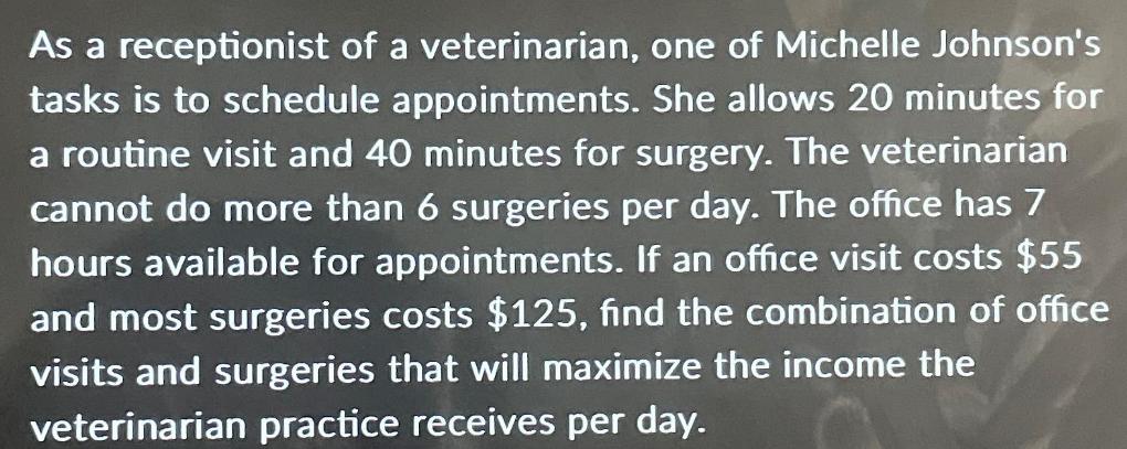 As a receptionist of a veterinarian, one of Michelle Johnson's tasks is to schedule appointments. She allows