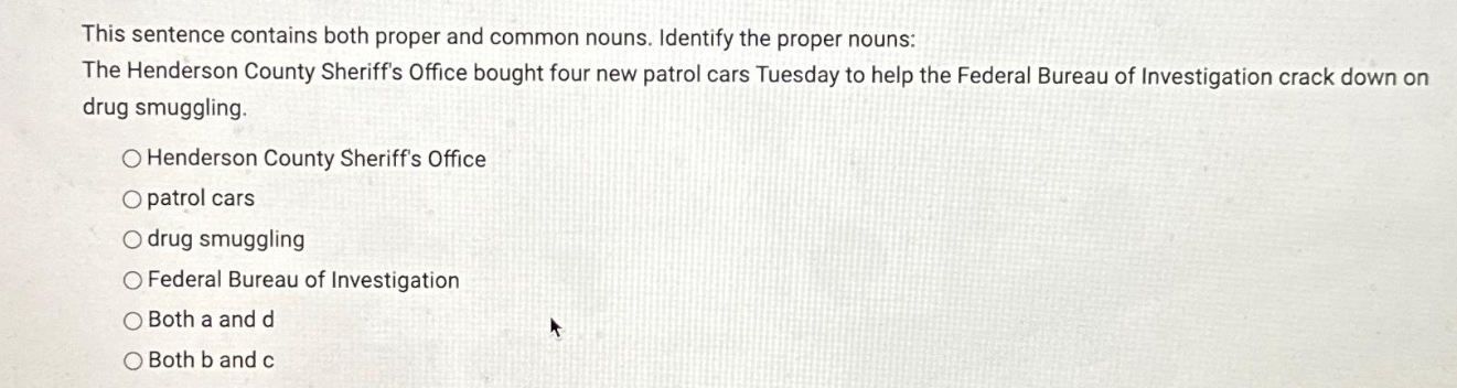 This sentence contains both proper and common nouns. Identify the proper nouns: The Henderson County