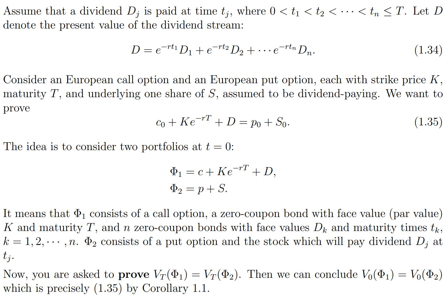 Assume that a dividend D, is paid at time tj, where 0