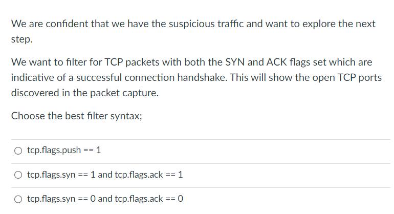 We are confident that we have the suspicious traffic and want to explore the next step. We want to filter for