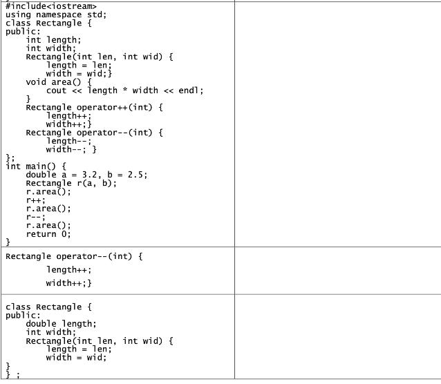 #include using namespace std; class Rectangle { public: int length; int width; Rectangle(int len, int wid) {
