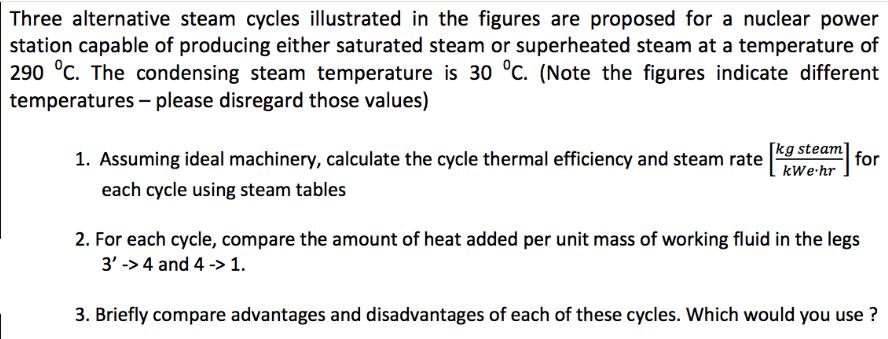 Three alternative steam cycles illustrated in the figures are proposed for a nuclear power station capable of