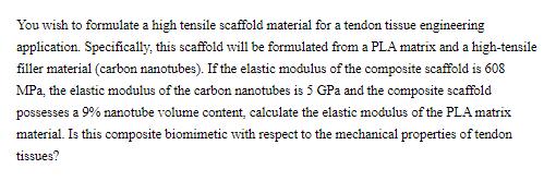 You wish to formulate a high tensile scaffold material for a tendon tissue engineering application.