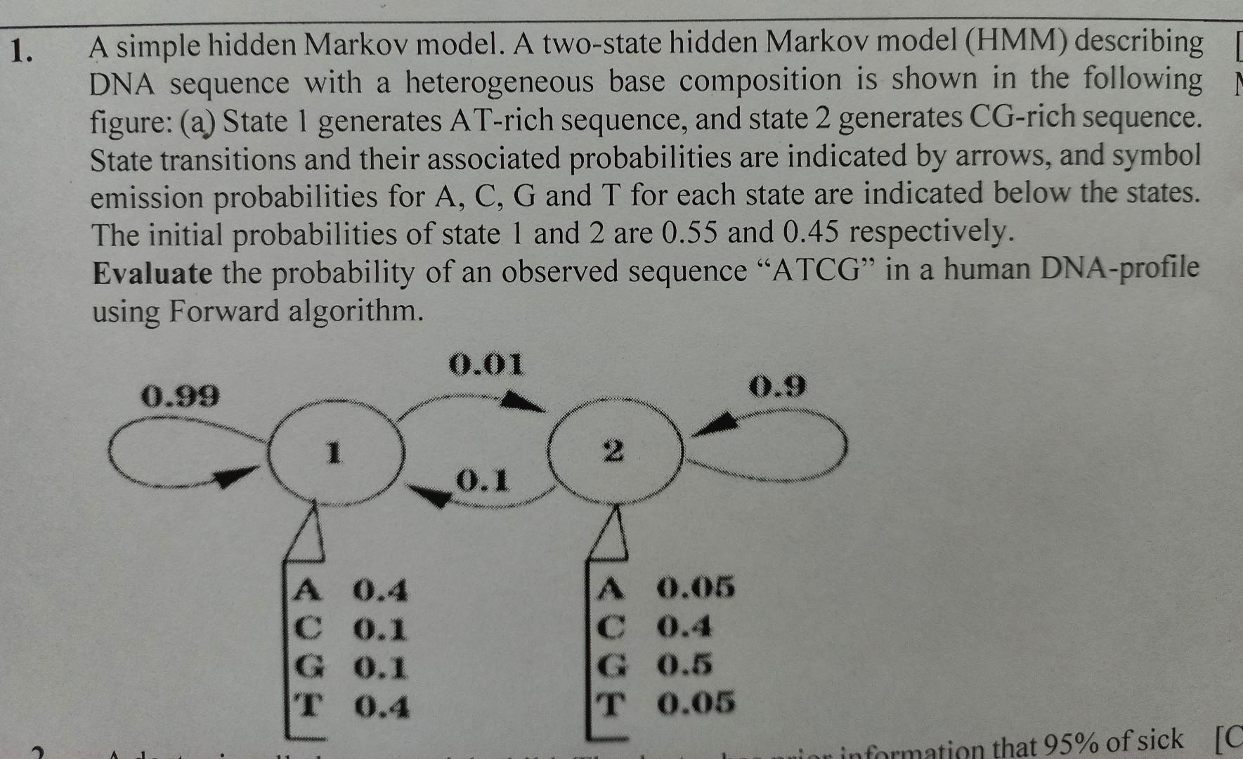 1. A simple hidden Markov model. A two-state hidden Markov model (HMM) describing DNA sequence with a
