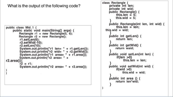 What is the output of the following code? public class Mid_1 { public static void main(String[] args) {