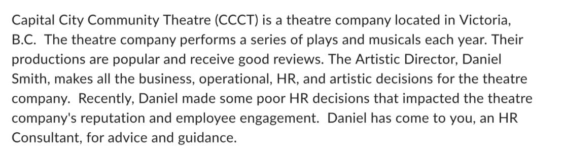 Capital City Community Theatre (CCCT) is a theatre company located in Victoria, B.C. The theatre company
