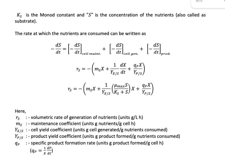 Ks is the Monod constant and 