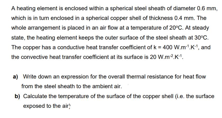 A heating element is enclosed within a spherical steel sheath of diameter 0.6 mm, which is in turn enclosed