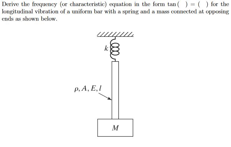 Derive the frequency (or characteristic) equation in the form tan ( ) = ( ) for the longitudinal vibration of
