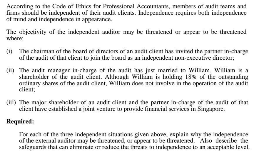 According to the Code of Ethics for Professional Accountants, members of audit teams and firms should be