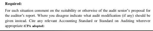 Required: For each situation comment on the suitability or otherwise of the audit senior's proposal for the