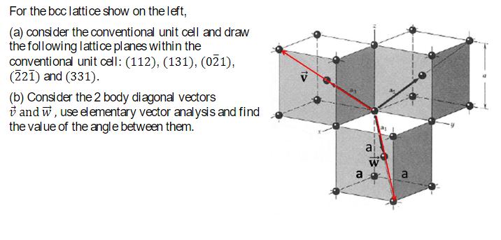 For the bcc lattice show on the left, (a) consider the conventional unit cell and draw the following lattice
