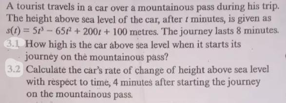 A tourist travels in a car over a mountainous pass during his trip. The height above sea level of the car,