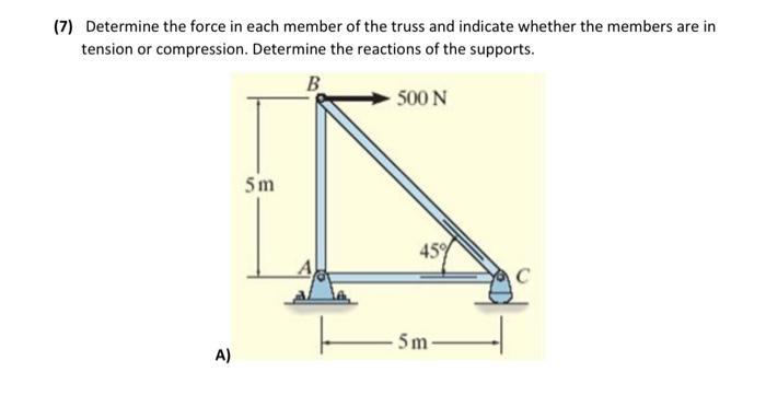 (7) Determine the force in each member of the truss and indicate whether the members are in tension or