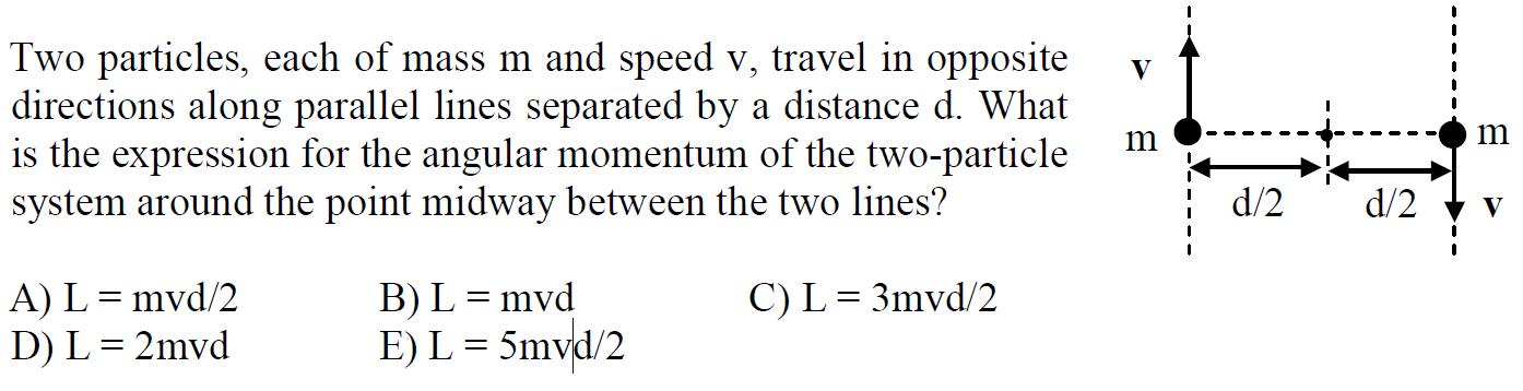 Two particles, each of mass m and speed v, travel in opposite V directions along parallel lines separated by