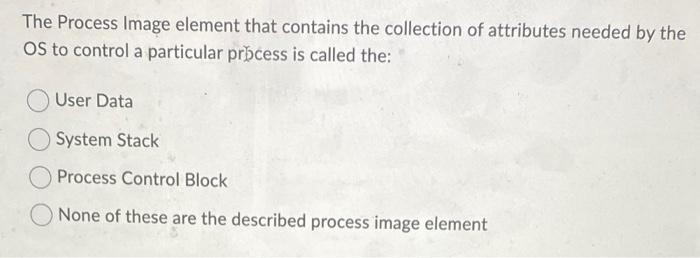 The Process Image element that contains the collection of attributes needed by the OS to control a particular