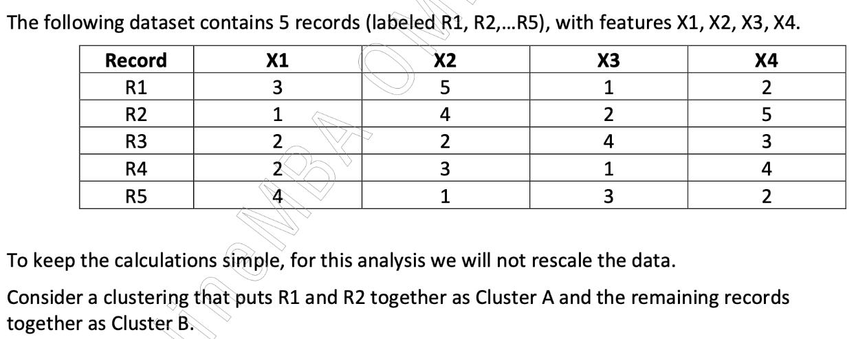 The following dataset contains 5 records (labeled R1, R2,...R5), with features X1, X2, X3, X4. X1 X2 X4 3 5 2