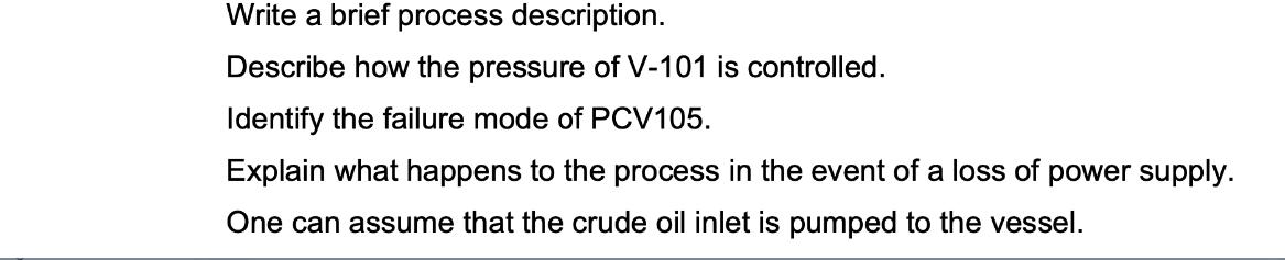 Write a brief process description. Describe how the pressure of V-101 is controlled. Identify the failure
