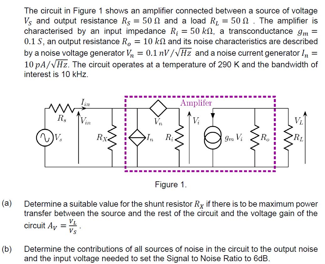 (a) (b) The circuit in Figure 1 shows an amplifier connected between a source of voltage Vs and output