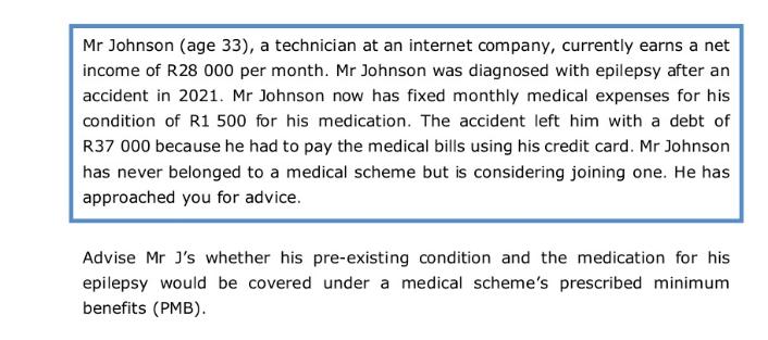 Mr Johnson (age 33), a technician at an internet company, currently earns a net income of R28 000 per month.