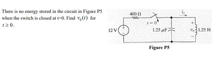 There is no energy stored in the circuit in Figure P5 when the switch is closed at t=0. Find vo(t) for 120.