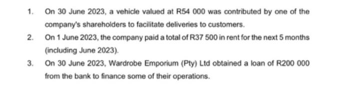 On 30 June 2023, a vehicle valued at R54 000 was contributed by one of the company's shareholders to