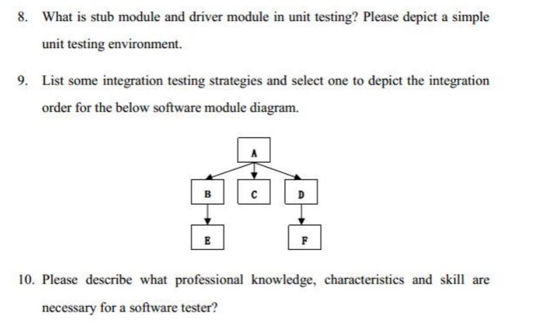 What is stub module and driver module in unit testing? Please depict a simple unit testing environment. 9.